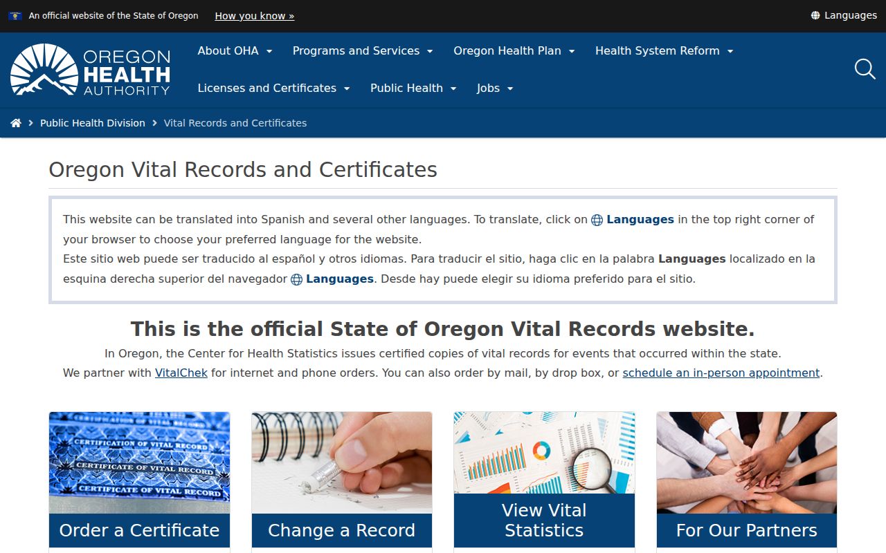 Lane County residents directory Oregon vital records ordering page
