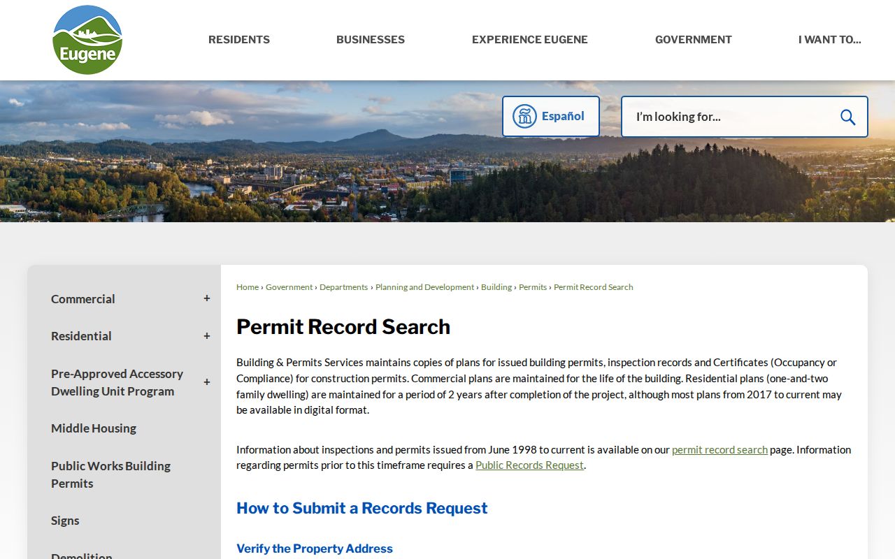 Lane County neighbors Eugene permit records request information