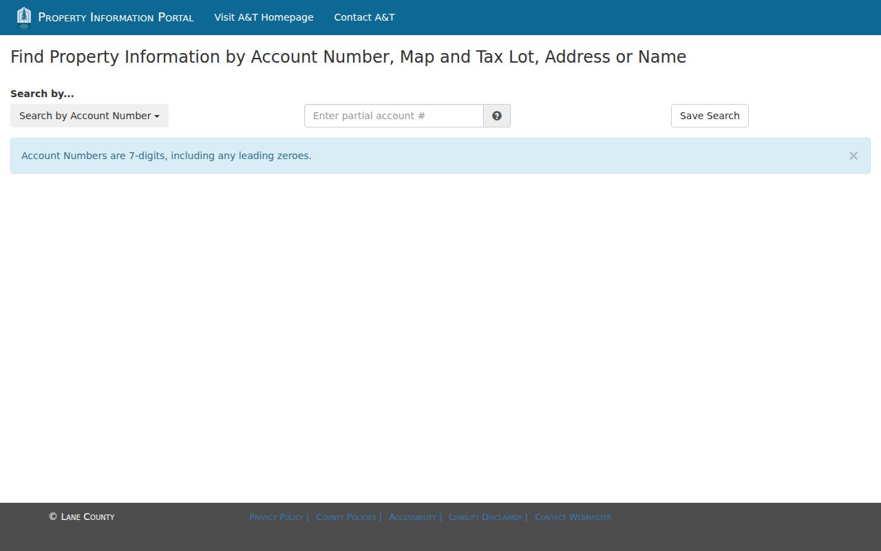 Lane County street directory property account search screen